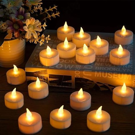 Deal: FANSIR LED Tea Light Candles, 50 Pack Flameless Candle Lights Battery Operated Realistic and Bright Led Tea Lights for Party Wedding Birthday Halloween Gifts Home Decoration (Batteries Include) Battery Tea Lights, Led Tea Light Candles, Table Halloween, Fake Candles, Flameless Tea Lights, Yellow Candles, Lights For Home, Halloween Christmas Decorations, Bulbs Indoor