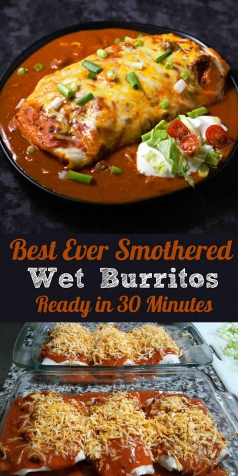 Wet Burrito Recipes, Wet Burrito, Mexican Meals, Burritos Recipe, Tres Leches Cake, Mexican Foods, God Mat, Red Sauce, South Of The Border