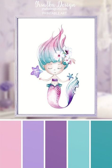 Mermaid Nursery Theme, Mermaid Girls Room, Ocean Nursery Art, Walls Color, Mermaid Bathroom Decor, Turquoise Room, Kids Bathroom Art, Turquoise Wall Art