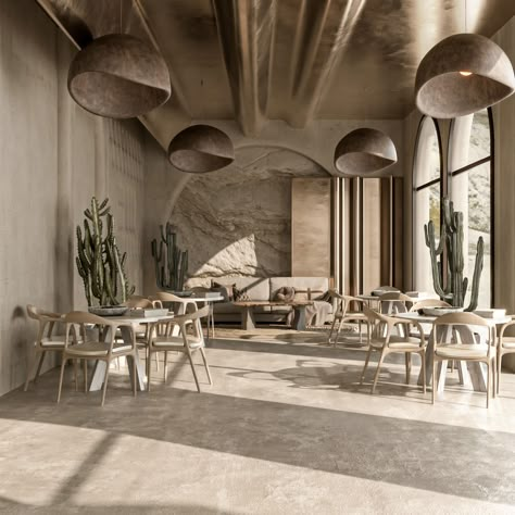 Future Oasis Restaurant in Cairo, Egypt|Visualization Desert Theme Restaurant, Desert Restaurant Design, Oasis Interior Design, Desert Restaurant, Wabi Sabi Restaurant, Oasis Restaurant, Wabi Sabi Interior Design, Wabi Sabi Interior, Dakar Senegal