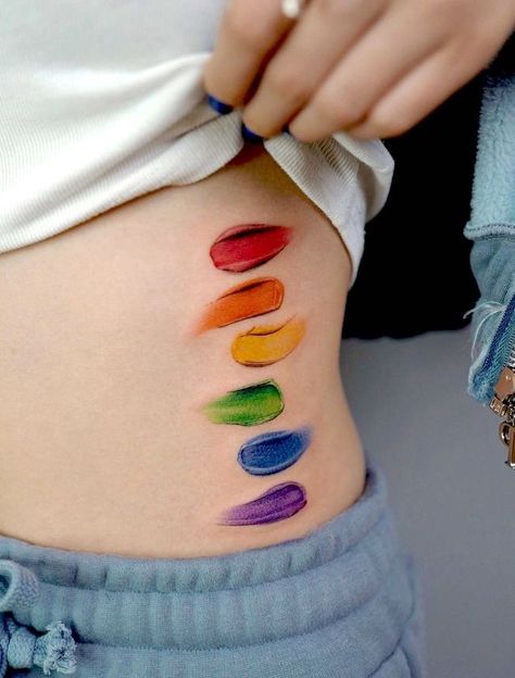 Art Teacher Tattoo Ideas, Artist Palette Tattoo, Palette Tattoo, Artistic Tattoos, Rainbow Tattoo, Pride Tattoo, Our Mindful Life, Brush Tattoo, Waist Tattoos