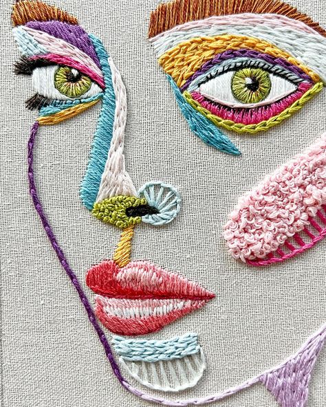 After a month of stitching mushrooms, it was time for something new. #embroidery #embroideryart #handembroidery #modernembroidery #embroideryportraits #portrait #art #fiberart #damngoodstitch #dmcembroidery Portrait Embroidery, Embroidery Hoop Crafts, Embroidered Portrait, Abstract Embroidery, Textile Art Embroidery, New Embroidery, Diy Embroidery Patterns, Embroidered Art, Hand Embroidery Projects