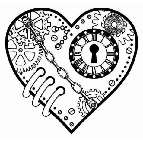 Goth Images, Simple Machines Activities, Human Heart Art, Steampunk Drawing, Steampunk Heart, Love Coloring Pages, Simple Tattoo Designs, Graffiti Style Art, Tattoo Design Book