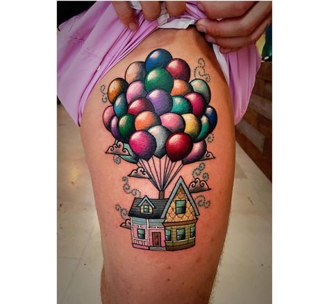 Up The Movie Tattoos, Up Balloon Tattoo, Up Tattoos Disney, Disney Up Tattoo Ideas, Pixar Up Tattoo, Disney Up Tattoo, Up House Tattoo, Up Tattoo Disney, Up Movie Tattoo