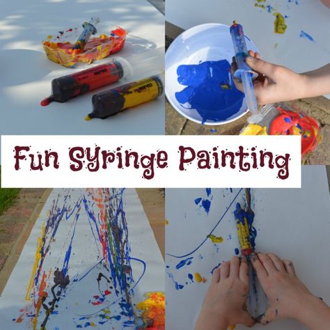 Syringe painting #art #scienceandart #scienceforkids #artprojects Doctor Provocation, Syringe Painting, Doctor Activities, Medical Crafts, Monkey Activities, Doctor Craft, Medical Life, Community Helpers Theme, Community Helpers Preschool