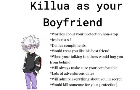 Killua As A Boyfriend, Killua Zoldyck Headcanons, Killua As Your Boyfriend, Hunter X Hunter Killua Pfp, Hunter X Hunter Headcannons, Killua X Yn Fanart, Killua Headcanons, Killua Zoldyck Pfp, Killua Kinnie