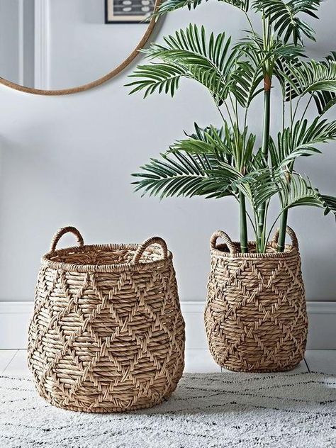 Baskets On Wall For Storage, Basket And Crate, Plant Decor Indoor, Round Basket, Plant Basket, Woven Baskets, Hand Woven Baskets, House Plants Decor, Rattan Basket