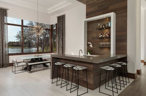 18 Exquisite Modern Home Bar Ideas Designed For Pleasure Modern Home Bar Designs, Bar Renovation, Home Bar Ideas, Custom Home Bars, Home Wet Bar, Modern Home Bar, Home Bar Design, Flat Panel Cabinets, Home Bar Designs