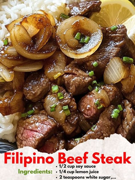 Beef Steak Filipino, Recipes Filipino, Crispy Cheddar Chicken, Pork Bites, Best Macaroni Salad, Grandma's Recipes, Garlic Herb Butter, Beef Sirloin, Baked Pork