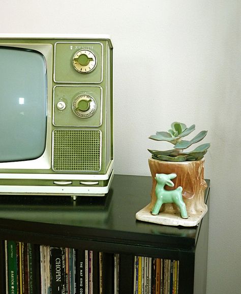 Green Tv Aesthetic, March Wallpaper, Stump Planter, Interior Decoration Ideas, Core Aesthetics, Record Shelf, Fireplace Mantel Shelf, Green Icons, Vintage Fireplace