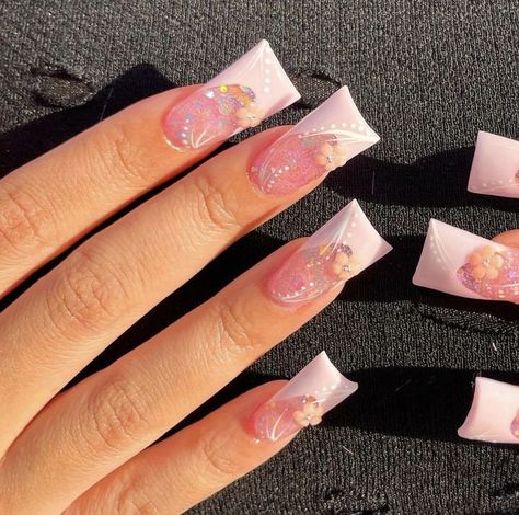 Nails Duck, Flare Nails, Duck Nails, Drip Nails, Racun Shopee, Edgy Nails, Short Square Acrylic Nails, Really Cute Nails, Acrylic Nails Coffin Pink