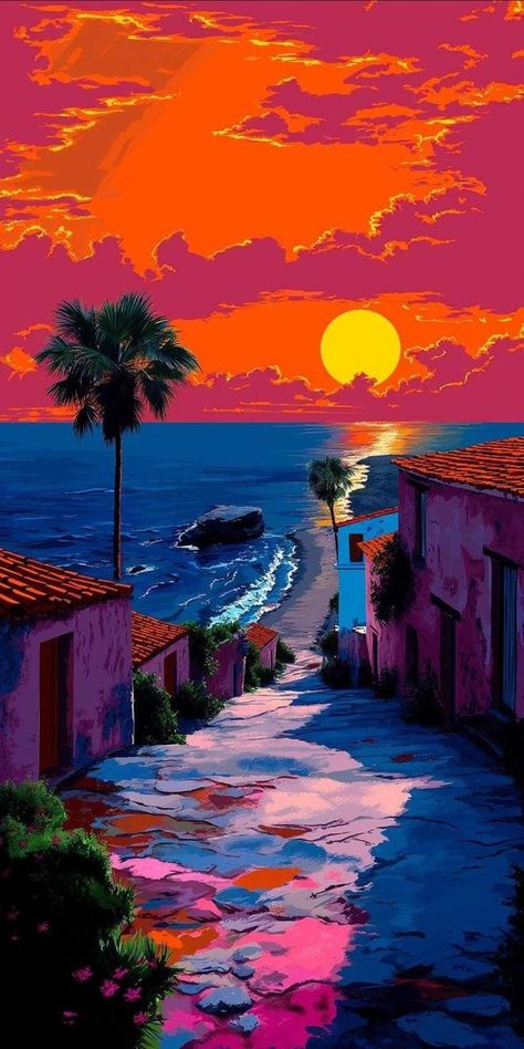 Sunset Animation Art Wallpaper, Abstract Scenery Painting, Iphone Wallpaper Stills, Android Wallpaper Flowers, Pop Art Wallpaper, Graphic Wallpaper, Cool Wallpapers Art, Jolie Photo, Dreamy Art