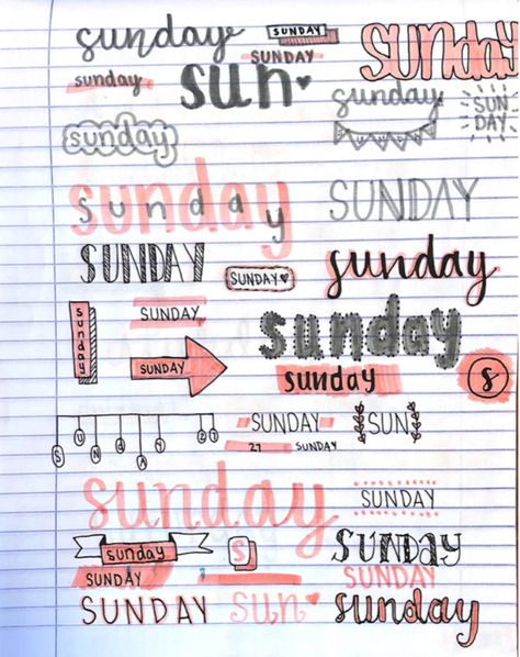 Sunday Title Ideas, Easy Lettering, Bullet Journal Headers, Title Ideas, Bullet Journal Font, Bullet Journal Banner, Journal Fonts, Bullet Journal Notes, Bulletin Journal Ideas