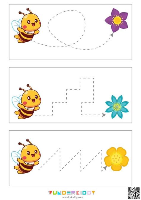 Preschool Learning Worksheets, Pumpkin Activities Preschool, Writing Practice Preschool, Preschool Prewriting, Bee Activities, Bee And Flower, Preschool Workbooks, Bee Printables, Preschool Tracing