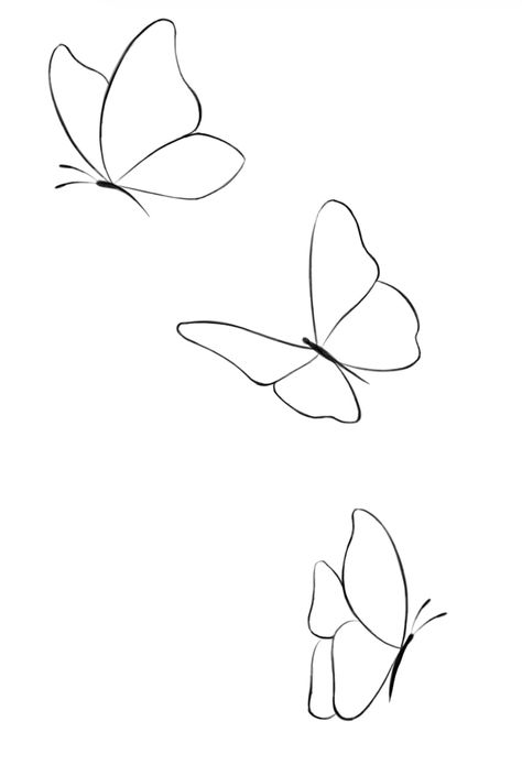 Simple Tattoos Butterfly Design, Diy Butterfly Drawing, One Line Butterflies, Butterfly Drawing Embroidery, Line Art Design Butterfly, Butterfly To Trace, Simple Butterfly Doodle, Small Butterfly Tattoo Simple, Fine Line Art Drawings Simple