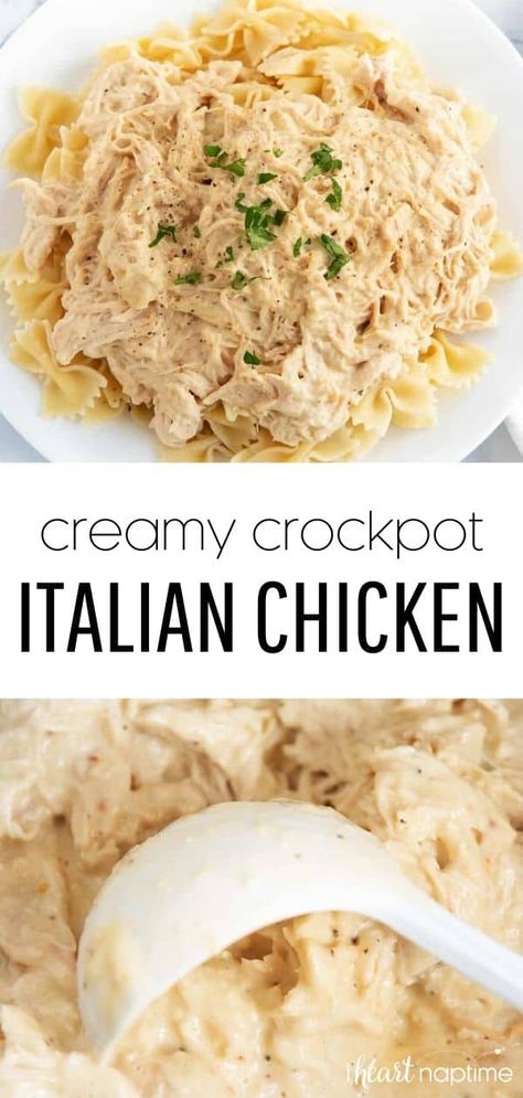 Crockpot Italian Chicken, Crockpot Italian, Creamy Crockpot Chicken, Italian Chicken Crockpot, Italian Chicken Pasta, Creamy Italian Chicken, Crockpot Pasta, Slow Cooker Chicken Thighs, Italian Chicken Recipes