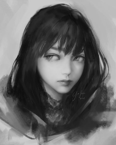 ArtStation - Grayscale Painting, Geo Siador Black And White Digital Painting, Grayscale Drawing Digital, Grayscale Digital Art, Gray Scale Painting, Black And White Portraits Of Women, Grayscale Shading, Grayscale Painting, Black And White Digital Art, Grayscale Art