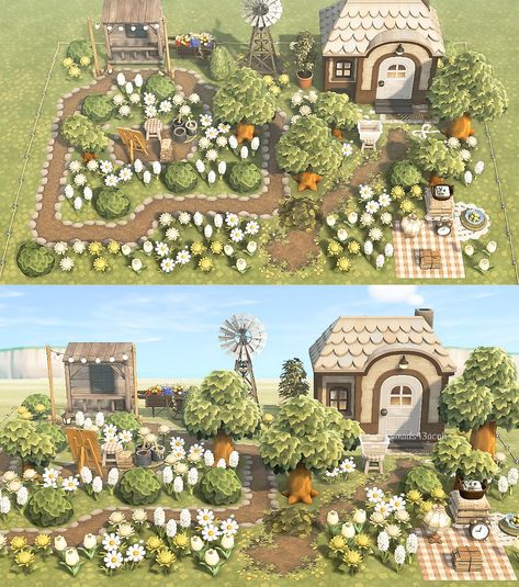 Acnh Garden Cottagecore, Acnh Garden Island, Acnh Small Garden Ideas, Able Sisters Animal Crossing Ideas Cottagecore, Acnh Hhp Outdoor Ideas, Animal Crossing Island Inspiration Garden, Acnh Garden Codes, Acne Garden Ideas, Acnh Hhp Garden