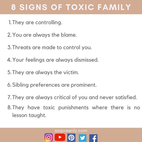 Here are 8 signs to know you have toxic family relationships. Click the link to watch my video as I discuss these signs in detail. #video #toxicpeople #toxicrelationships #toxicparenting #toxicvision #howto #selfimprovement #selfcare #family #list #facebook How To Avoid Toxic Family, Signs Of Toxic Parents, Signs Your Family Is Toxic, Toxic Mothers Signs, How To Recognise Toxic People, Toxic Vision, Toxic Parents, Toxic Family, 8th Sign