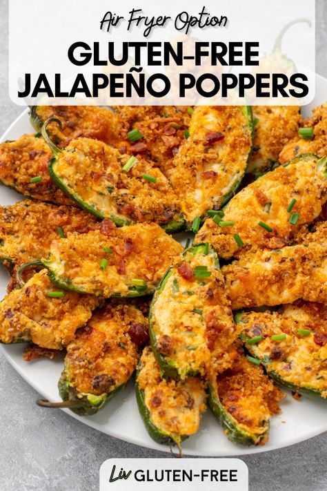 Jalapeño Poppers Air Fryer, Gluten Free Jalapeno Poppers, Easy Appetizers For A Party, Appetizers For A Party, Jalapeño Poppers, Gluten Free Bread Crumbs, Gluten Free Appetizers, Easy Appetizers, Party Appetizers Easy