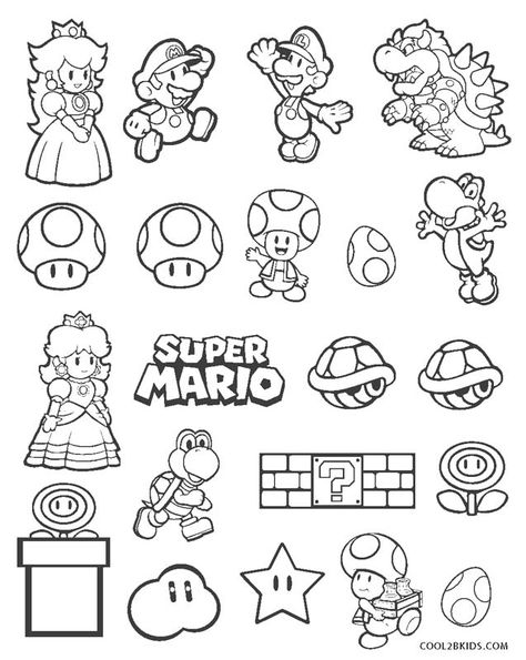 Dibujos de Super Mario Bros para colorear - Páginas para imprimir gratis Super Mario Brothers Drawings, Mario Bros Outline, Drawings Of Mario Characters, Super Mario Coloring Sheets, Super Mario Printouts, Printable Mario Characters, Super Mario Bros Drawing Ideas, Mario Characters Outline, Free Mario Coloring Pages