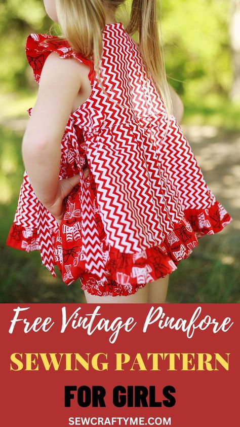 Free Girl's Pinafore Sewing Pattern/ 12 Months to 4 Years Girls Pinafore Pattern, Pinafore Sewing Pattern, Vintage Pinafore, Side Tie Dress, Pinafore Pattern, Tied Dress, Girls Pinafore, Free Girl, Body Dress