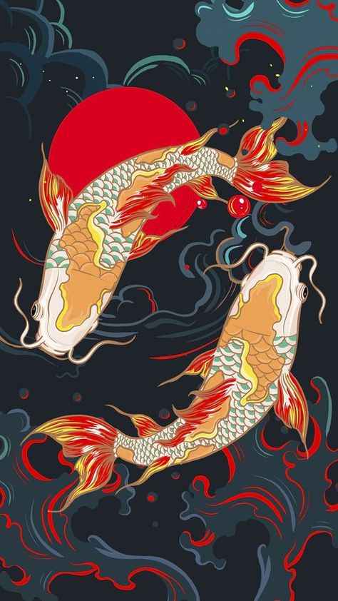 Koi carp fish iPhone wallpaper, | Premium Photo - rawpixel Fish Iphone Wallpaper, Iphone Wallpaper Japanese, Koi Wallpaper, Karp Koi, Wallpaper Japanese, Koi Carp Fish, Fish Background, Koi Fish Drawing, Japanese Wallpaper Iphone