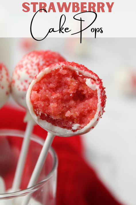 A simple dessert that's sure to make an impression this Valentine's Day are these easy strawberry cake pops. Made with boxed cake mix and melted white candy melts, it's a recipe anyone can make. #cakepops #strawberryrecipes #valentinesdayrecipes #cakemixrecipes Cheesecake Cake Pops, Easy Strawberry Cake, Cake Pop Flavors, Cake Pop Boxes, Cake Pop Recipe Easy, Chocolate Covered Graham Crackers, Strawberry Cake Pops, Strawberry Cake Easy, Cake Ball Recipes