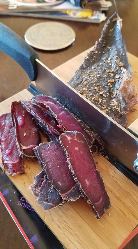 Biltong Recipe - Easy as 1 2 3. Go on, surprise yourself. Biltong Recipe Dehydrator, Biltong Recipe, Cured Meat Recipes, Homemade Sausage Recipes, Dried Beef, Beef Jerky Recipes, Jerky Recipes, Homemade Sausage, Charcuterie Recipes