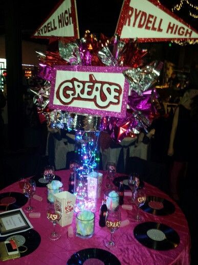 Grease Centerpiece Table Decorations, Grease Table Decorations, Grease Lightning Party Ideas, Grease Party Decorations, Grease Themed Party Decoration, 1950s Party Ideas, 50s Party Decorations, Grease Themed Parties, 50s Birthday