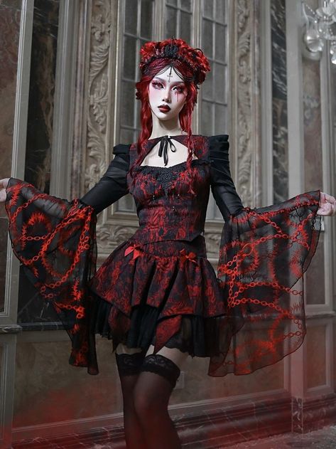 🖤Hades Banquet Gothic Lace Top by Blood Supply (BSY113) 🖤 🔎 Search “BSY108” at www.glitzywonderland.com 🌍Free shipping to worldwide ✈️ . . . . #redgoth #gothicfashion #gothstyle #gothicdress #altfashion #alternativefashion #alternativestyle #eglcommunity #gothicgirl #gothicoutfit #gothicaesthetic #gothicclothing #gothiclook #alternativegirl #alternativegirl #alternativeoutfit Chain Embroidery, Red Goth, Top In Pizzo, Vampire Clothes, Red Gothic, Embroidered Lace Top, Gothic Girl, Jacquard Top, Boho Festival Fashion