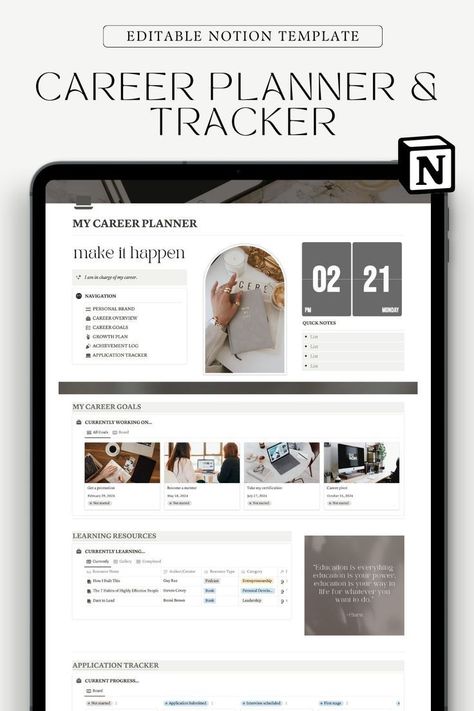 free notion templates Career Planner, Business Dashboard, Life Planner Organization, Etsy Planner, Template Notion, Notion Planner, Weekly Planner Free, Planner Tracker, Development Plan