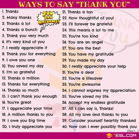 ways for saying THANK YOU English Tricks, Other Ways To Say, English Conversation, English Learning Spoken, Conversational English, English Vocab, Good Vocabulary Words, Good Vocabulary, English Writing Skills