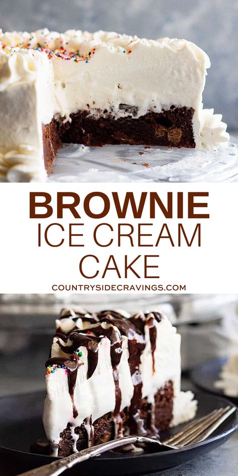 Brownie Ice Cream Cake, Easy Ice Cream Cake, Homemade Ice Cream Cake, Cream Cake Recipe, Medicine Tips, Ice Cream Cake Recipe, Brownie Ice Cream, Easy Ice Cream, Delicious Brownies