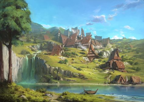 Environmental Concept Art - wallpaperdump post - Imgur Land Ideas, Fantasy Village, Fantasy Town, Fantasy Land, Fantasy Island, Location Inspiration, Landscape Concept, Fantasy City, Fantasy Setting