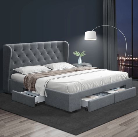 8 Best Beds with Storage Underneath - TLC Interiors Bed Frame Fabric, Cama Queen Size, Frame Fabric, Fabric Bed Frame, Frame Headboard, Bed Design Modern, Fabric Headboard, King Size Bed Frame, Queen Size Bed Frames