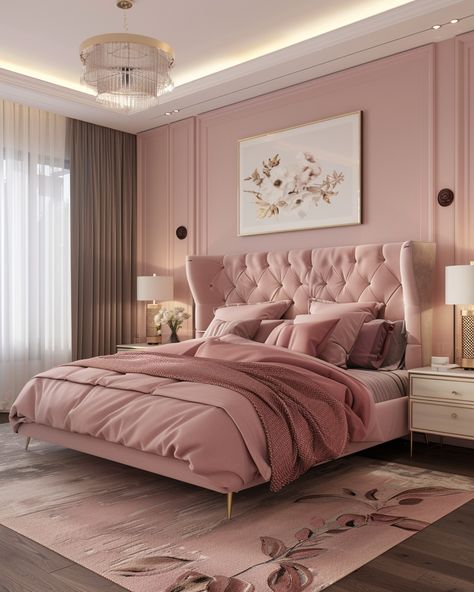 70 Modern Pink Bedroom Design and Decor Ideas for Home Owners – CreativeBooster Interior Design Pink Bedroom, European Interior Design Bedrooms, Pink Walls In Bedroom, European Style Bedroom Design, Pink Wall Bedroom Ideas, Classy Bed, Modern Pink Bedroom, Royal Bedroom Design, European Bedroom