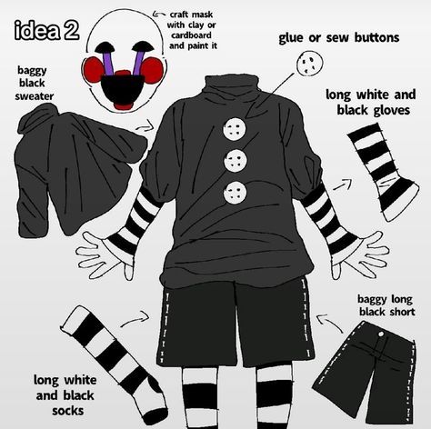 by @/meerine_draw tiktok Sundrop Outfit Ideas, Fnaf Closet Cosplay, Easy Characters To Cosplay, Fnaf Uniform, Nightcore Outfits, Character Outfit Ideas Male, Male Cosplay Ideas, Gacha Outfit Ideas Male, Fanf Cosplay