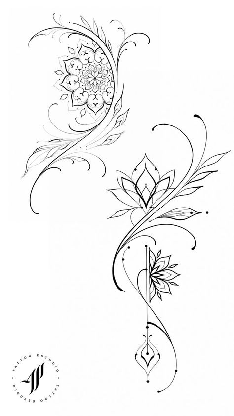 Ornamento | Mandala tattoo design, Flower pattern drawing, Mandala tattoo Tato Mandala, Blatt Tattoos, Flower Pattern Drawing, Pola Bordir, Vine Tattoos, Mandala Tattoo Design, An Arrow, Pola Sulam, Elegant Tattoos