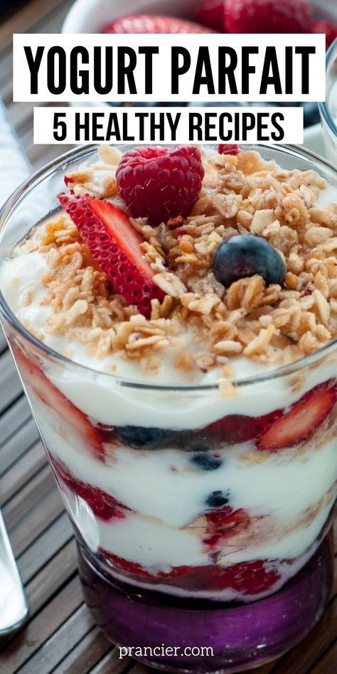 Yogurt Parfait Homemade Yogurt Parfait Granola, Low Cal Yogurt Parfait, Yogurt Parfait Frozen Fruit, Yogurt And Granola Parfait, Greek Yogurt With Fruit And Granola, Parfait Yogurt Recipes, Yougart Parfait Cups Healthy, Yogurt And Berry Parfait, Strawberry Yogurt Parfait Granola