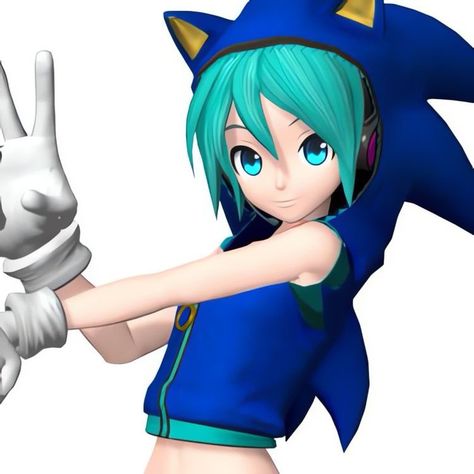 Sonic And Hatsune Miku, Miku Sonic, Sonic Miku, Pfp Icons Cartoon, Blue Pfps, Vocaloid Icon, Hatsune Miku Icon, Miku Pfp, Miku Icon