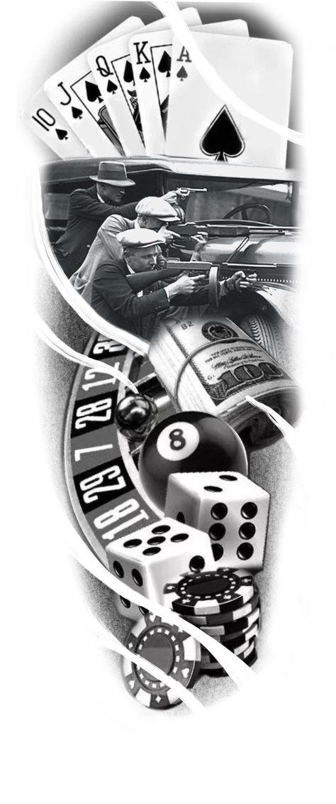 Casino Style Tattoo, Mobster Tattoos For Men, Tattoo Casino Desenho, Life Is A Gamble Tattoo Design, Ruleta Casino Tattoo Design, Casino Tattoo Sleeve, Cards Tattoo For Men, Casino Tattoo Design, Mafia Tattoo Design