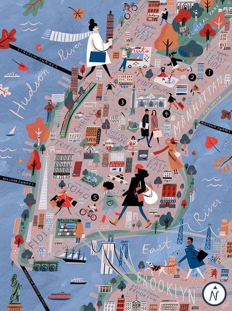 An autumnal map of shopping destinations in and around NYC, for The New York Times. City Maps Illustration, Nyc Map, Autumn In New York, Hand Drawn Map, Drawn Map, City Illustration, Portland Maine, Travel Illustration, Illustrated Map