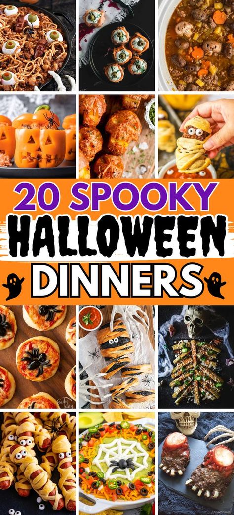 Halloween Dinner – Wondering what to make for Halloween party? Get inspired by these frightfully good and spooky dinner ideas! Halloween themed food dinner easy, spooky dinner ideas parties food, spooky Halloween dinner recipes, creepy halloween food dinner, easy halloween dinner ideas for adults, halloween dinner for kids, halloween entrees food ideas, Halloween buffet, Halloween main dishes for parties, spooky family dinner ideas. Halloween Food Ideas Main Dish, Halloween Dishes Food Dinners, Scary Halloween Meals, Dinner Ideas Halloween, Spooky Soup Ideas, Halloween Themed Food Savory, Dinner Halloween Food, Creepy Halloween Dinner, Friday The 13 Dinner Ideas