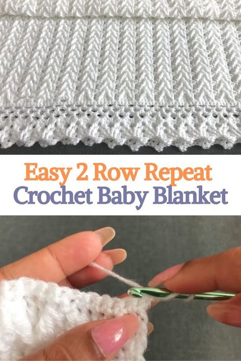 This easy two-row repeat crochet baby blanket is simply spectacular and unique. If you’ve been looking for a pattern to make a baby blanket, this is perfect. For making this blanket, you will need a double knit yarn. This is a stunning blanket that provides a super textured and gorgeous look. The blanket done in double knit yarn looks soft and cushy. It is an elegant blanket that your young will definitely love. Two Row Repeat Crochet, Crochet Baby Blanket Beginner, Baby Afghan Crochet Patterns, Crochet Baby Blanket Free Pattern, Crochet Stitches For Blankets, Easy Crochet Blanket, Easy Crochet Baby, Baby Afghan Crochet, Crochet Patterns Free Blanket