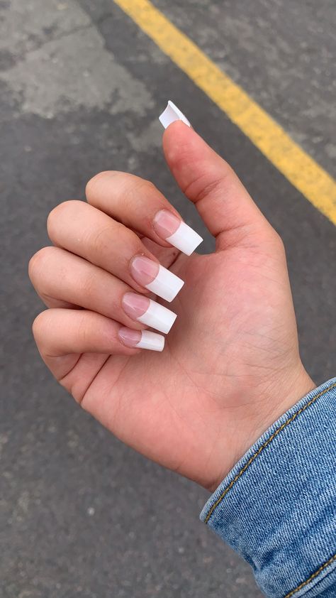 1.5 French Tip Nails, Square Thick French Nails, French Tip Nails Thick White, 90s French Tip Nails Square, Medium Square French Tip Nails, Kiss French Tip Nails, Wide French Tip Nails, Thick White French Tip Nails, Old School French Tip Nails