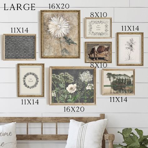 PRINTED Vintage Rustic Farmhouse Gallery Wall Art Print Set Wall Art Print Set, Printed and Shipped - Etsy Above Bed Collage Wall, Boho Picture Wall Ideas, Vintage Photo Wall, Family Picture Wall, Wall Photo Collage, Vintage Rustic Farmhouse, Farmhouse Gallery Wall, Family Pictures On Wall, Wall Layout