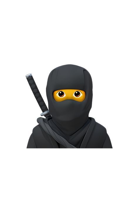 The emoji 🥷 depicts a ninja wearing a black mask covering their entire face, except for their eyes which are visible and appear to be looking straight ahead. The ninja is also wearing a black hood and a black outfit with a red belt tied around their waist. The ninja's arms are crossed in front of their chest, and they are standing in a confident and ready-to-fight pose. Apple Emoji Png, Straight Face Emoji, Ninja Emoji, Mask Emoji, Ninja Tattoo, Emoji Tattoo, A Black Outfit, Apple Emojis, Black Ninja