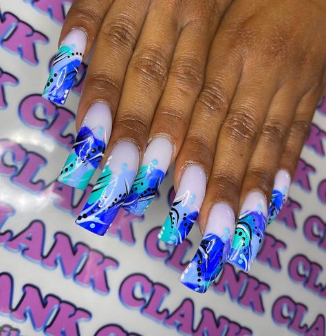 CLANK GODDESS 🇳🇬🧿 on Instagram: “CLANK wit me real quick 💙 🔥🔥🔥🔥🔥🔥 (Colored set, old school designs) APPOINTMENTS AVAILABLE THIS WEEK🔥🔥 📍link in bio #CLANK #NAILS…” Old School Nail Designs, School Nail Designs, School Nail Art, Micro Braids Hairstyles, School Designs, Black Girls With Tattoos, School Nails, Micro Braids, Appointments Available