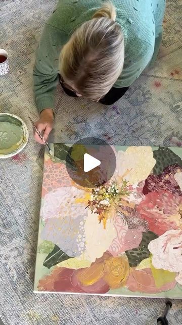 Leanne Daquino Art, Flower Collage Painting, Intuitive Painting Tutorial, Mixed Media Flowers Collage, Abstract Flower Garden Painting, Tim Holtz Abstract Florals, Mission E, Greenhouse Interiors, Flower Collage